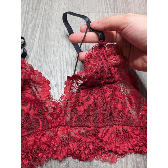 Lace Bralette Bra Womens Small Red Floral Sheer Wireless Adjustable Straps - Picture 3 of 7